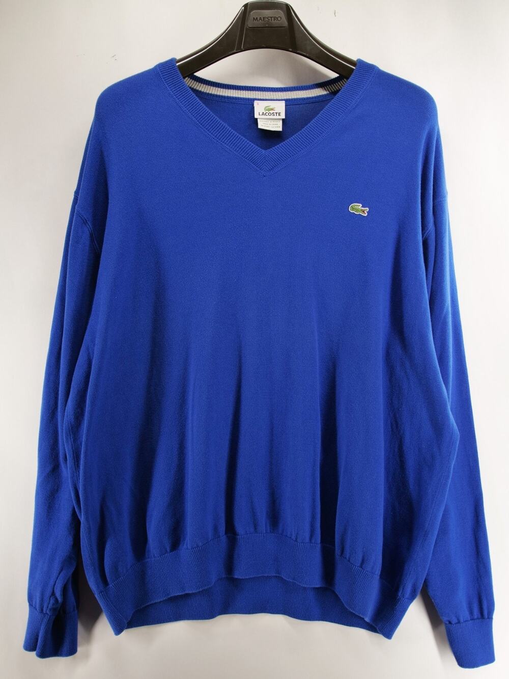 Lacoste V Neck Sweater Mens 9 3XL XXXL Royal Blue Cotton Knit Alligator Logo